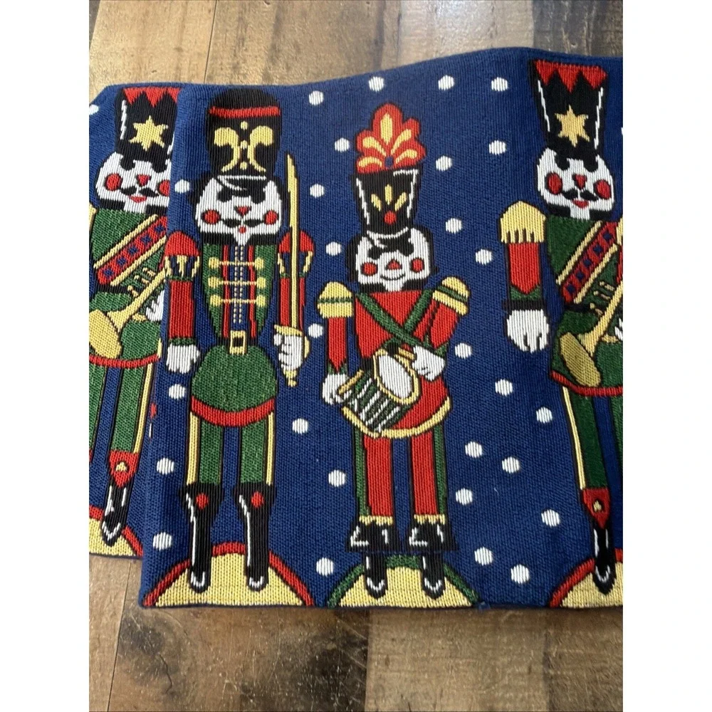 Vintage‎ Nutcracker Tapestry Christmas Table Runner Navy Blue Toy Soldier 12x54